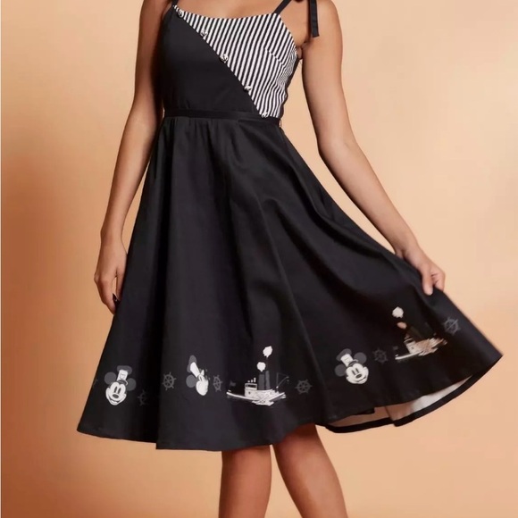 Her Universe Dresses & Skirts - NWT Her Universe Disney Steamboat Willie Dress XL | Fit Flare Black White Stripe